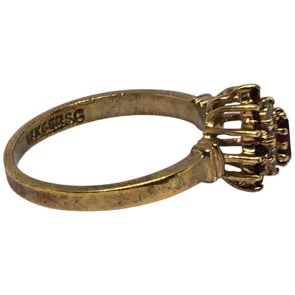 Vintage 18K GE RSC Ruby & CZ Cluster Ring – Marquise Center – Gold Electroplate - Picture 4 of 10